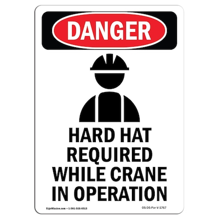 Signmission OSHA Danger Sign, Hard Hat Required, 14in X 10in Rigid Plastic, 10" W, 14" H, Portrait OS-DS-P-1014-V-1767